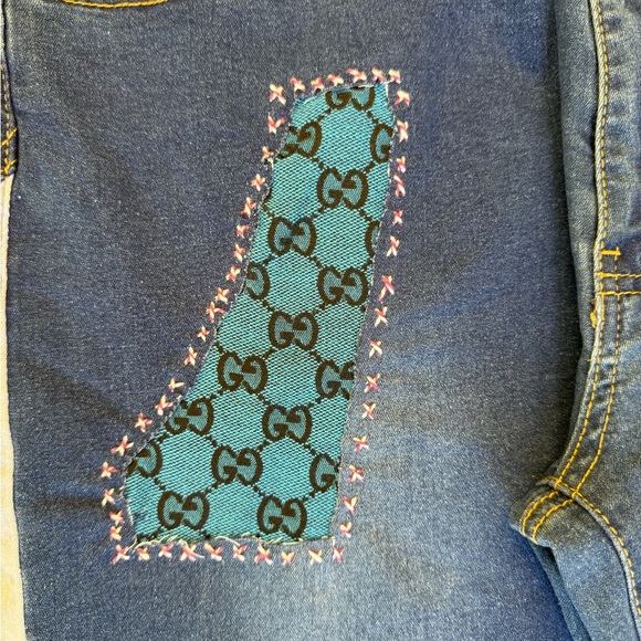 Designer Inspired Hand Stitched Upcycled Denim Straight Leg Jeans sz 2XL - Picture 5 of 8